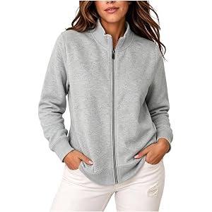 Mock Neck Sweatshirt Long Sleeve Full Zip Lightweight Casual Soft Blouses | Stand Collared Oversized Solid Color Comfortable