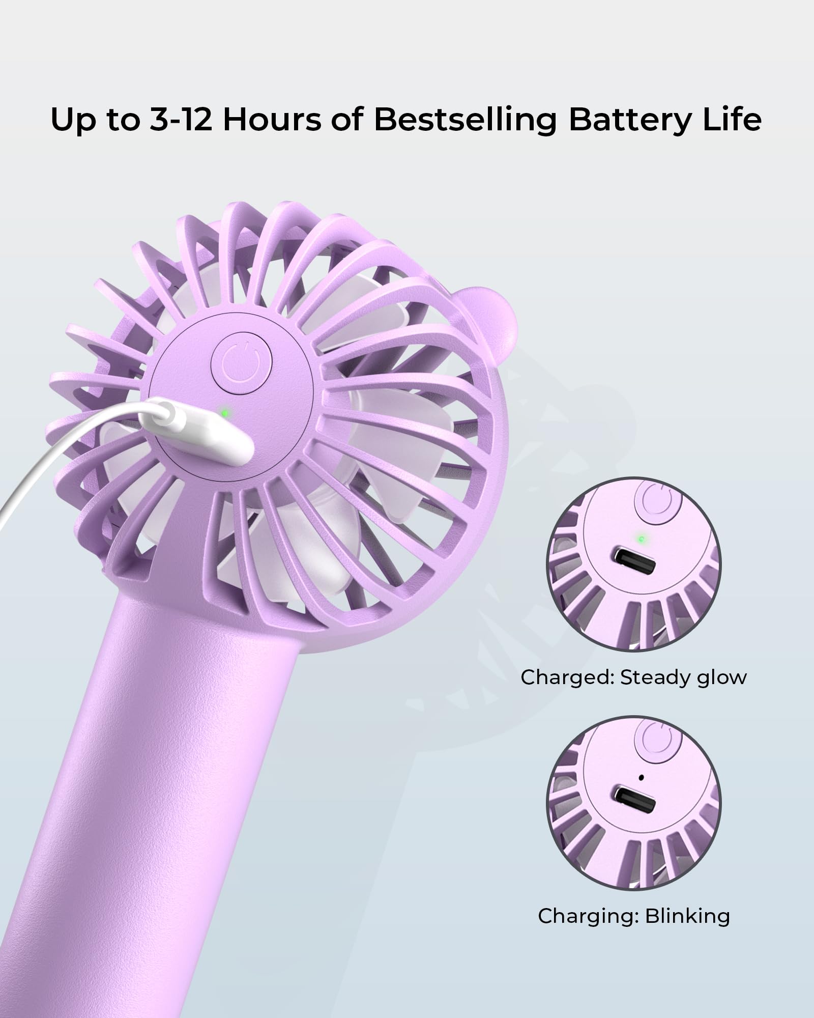 Mini Portable Fan With 3 Speeds, 2000mAh Battery USB-C Rechargeable, Quiet Operation, Stylish Handheld for Outdoors & Travel