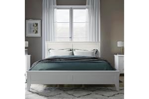 AOCOROE Solid Wood Queen Bed Frame, Wooden Queen Bed, Queen Platform Bed with Headboard, Foot Board and Slats, No Box Spring Needed, White