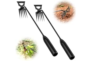 BokingOne Weed Puller Tool Garden Weed Pulling Tool, 5-Tine Manganese Steel Weeder Tool - Black Coated Forged Portable Garden