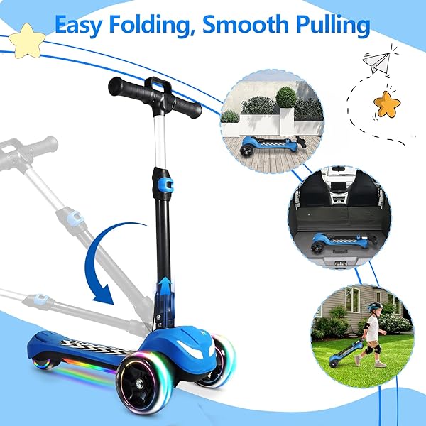 ELECTRIC SCOOTER FOR KIDS AGES 3-12, FULL BODY LIGHTS UP, WIDE DECK, 3 ADJUSTABLE HEIGHTS, 5MPH SAFE SPEED, 90MIN RIDING, FOLDABLE 3 WHEEL ELECTRIC SCOOTER FOR KIDS BOYS GIRLS TODDLER