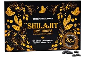 SUPER NATURAL GOODS Pure Shilajit Resin Dry Drops - High Potency, Grade A, 100% Pure & Natural with Fulvic Acid & 85+ Trace Minerals | Better Energy Metabolism & Immune Support | 120 Easy-to-Take Tablets for Men & Women