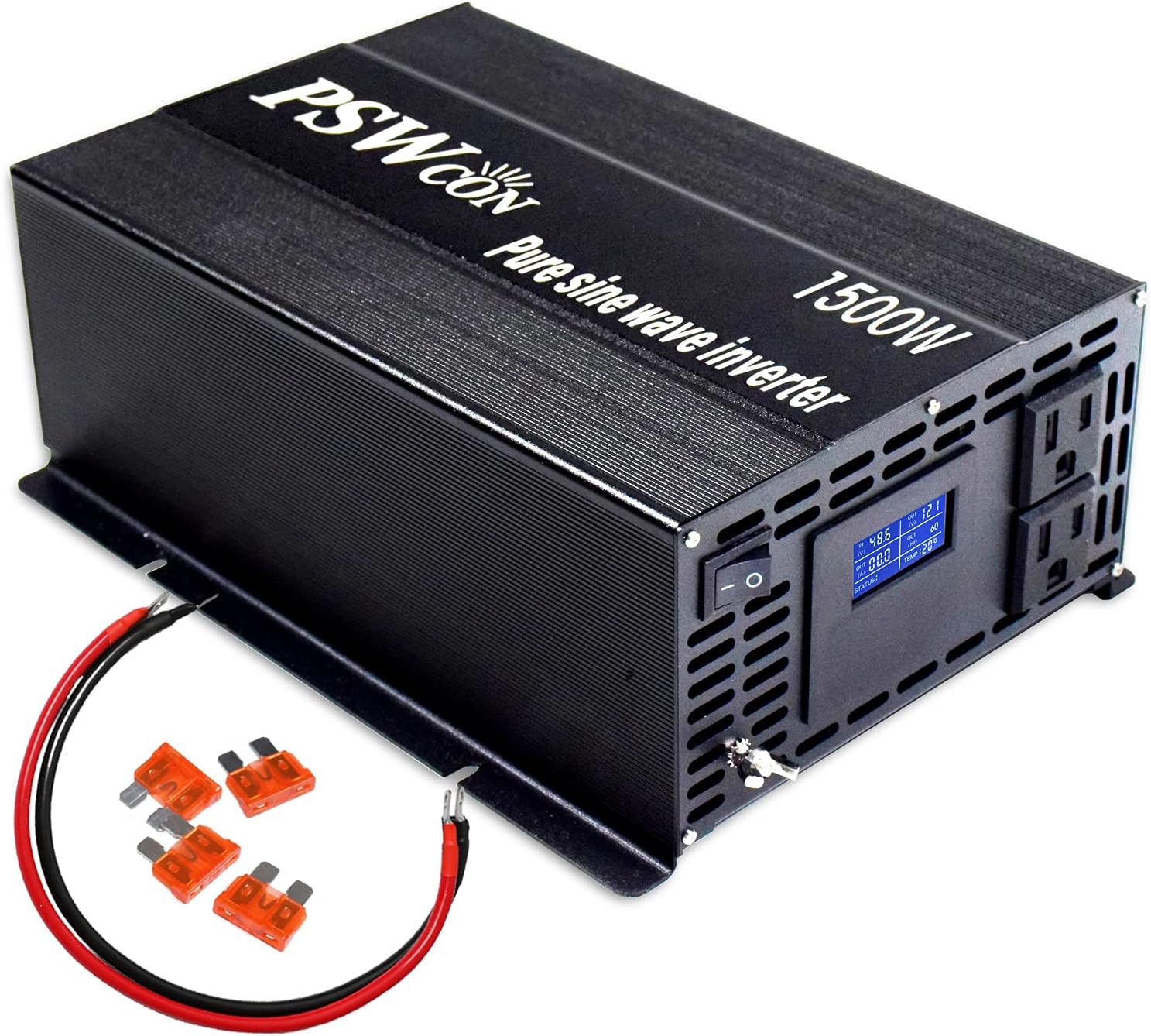 PSWCON Power Inverter Pure Sine Wave Inverter 1500 Watt 48V dc to ac 110V 120V Converter Peak 3000W Off Grid Solar System for Home Use, RV