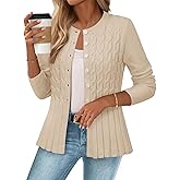 MEROKEETY Women's Cable Knit Peplum Cardigan Sweaters 2026 Trendy Fall Open Front Button Down Soft Knitted Coat