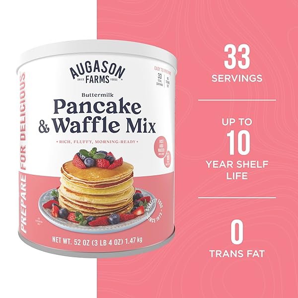 BUTTERMILK PANCAKE AND WAFFLE MIX CAN EMERGENCY FOOD SUPPLY, 33 SERVINGS, 10 YEAR SHELF LIFE – WAFFLE AND PANCAKE MIX JUST ADD WATER, INSTANT BREAKFAST FOOD