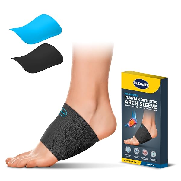 DR. SCHOLL’S COMPRESSION ARCH SLEEVES WITH MASSAGING GEL, BREATHABLE FABRIC, ARCH SUPPORT SLEEVE FOR FOOT PAIN RELIEF, 2 REMOVABLE RIGID INSERTS (2-PACK)