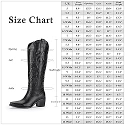 Pasuot Knee-High Wide Calf Cowgirl Boots - Black