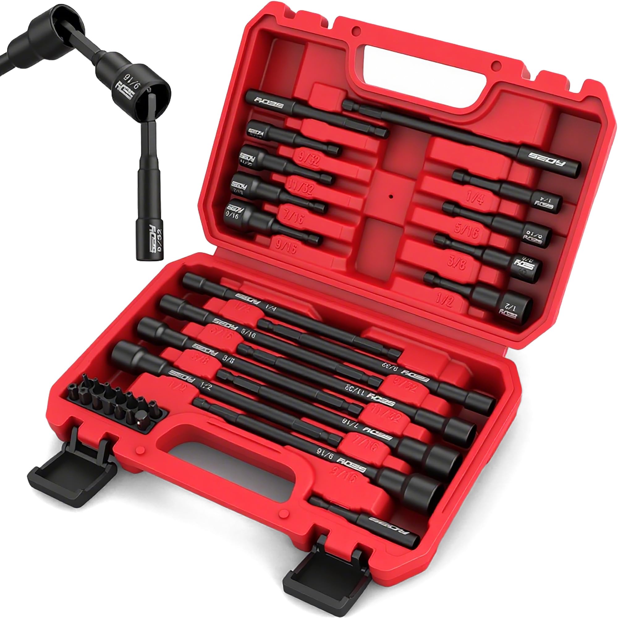 Photo 1 of Magnetic Impact Long Nut-Driver Set:33-Piece SAE Hex Nut Driver Drill Bit with Screwdriver Bit Set Extension Nut Driver Setter for Mechanic Garages Workshops Repair