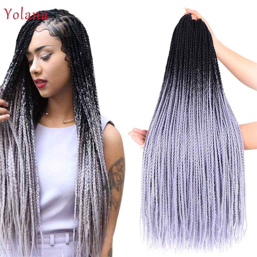Buy Yolana Black Silver Gray 24 Crochet Senegalese Twist Braids