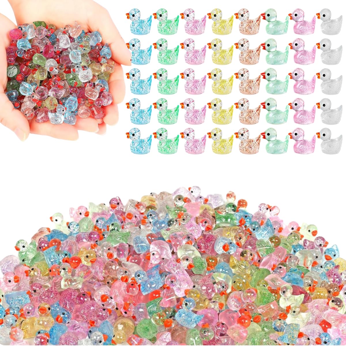 Photo 1 of 100 Pcs Glitter Mini Resin Ducks for DIY Projects Garden Dollhouse Aquarium Home Birthday Wedding Christmas (100)