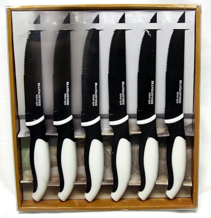 Brandani Inox Italian Style Steak Knives, Set of 6 Black and White