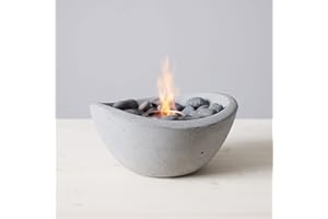 TERRA FLAME TerraFlame Wave Fire Bowl Table Top | Portable Concrete Fire Pit for Indoor and Outdoor | 1 Gel Fuel Can | Clean Burning and Smoke-Free | Protective Cork Base | StoneCast Pewter Finish