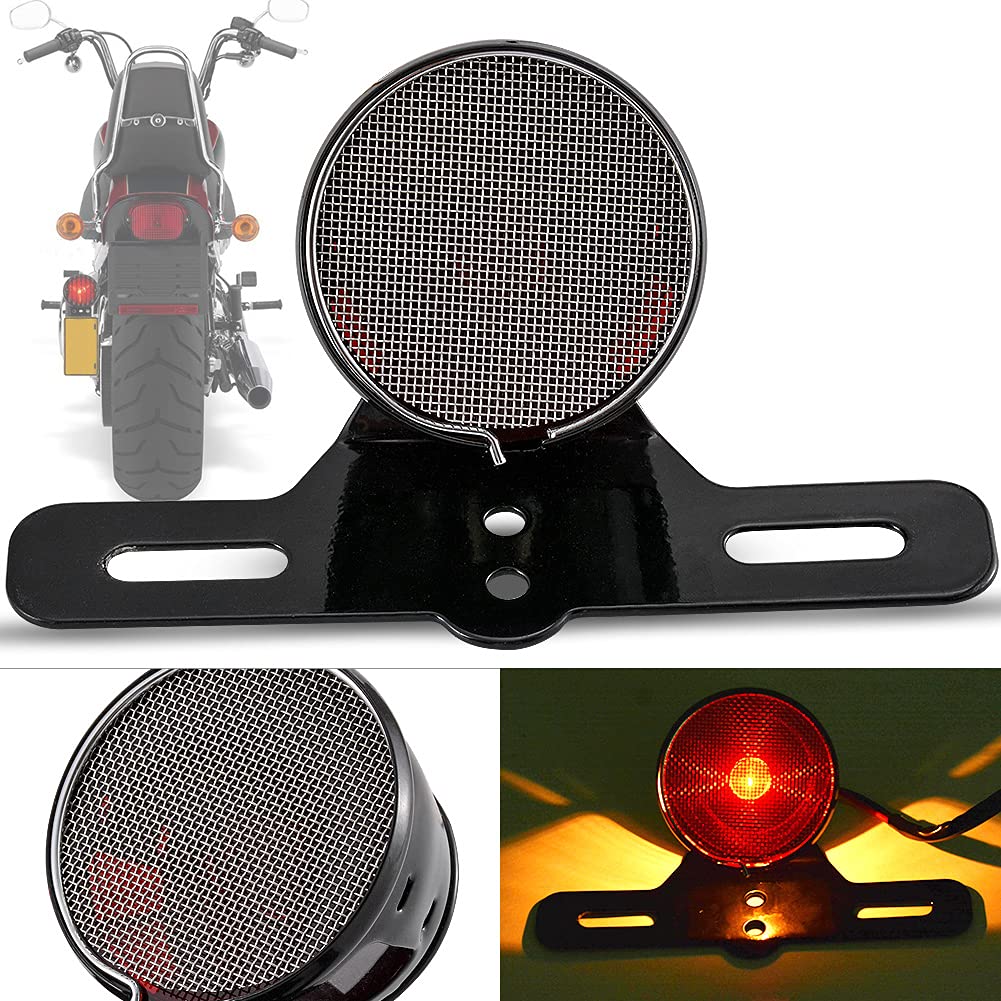 NATGIC Universal Motorcycle Tail Light, Round 12V Motorcycle Rear Brake Light Stop Light for All Types of Modified Retro Style Motorcycles & Bike(Black Shell & Red Lens)