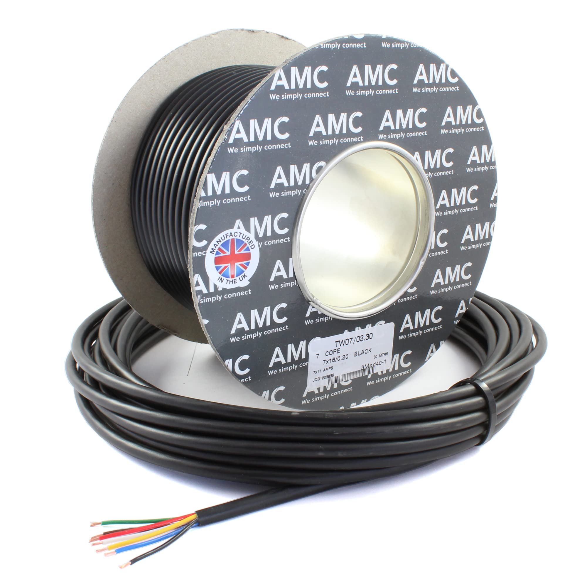 Automarine Cables 7 Core 12v/24v 5M Cable, Black, 11A Rated, Trailer/Caravan LED Lights