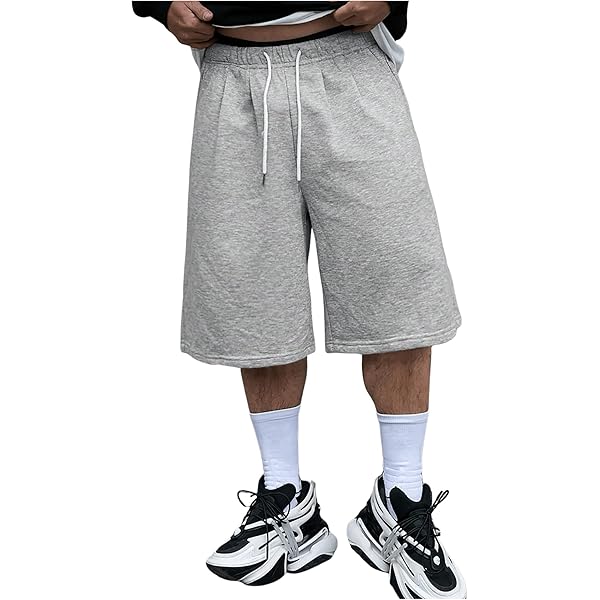 SHENHE Men's Baggy Sweat Shorts Drawstring Waist Wide Leg Raw