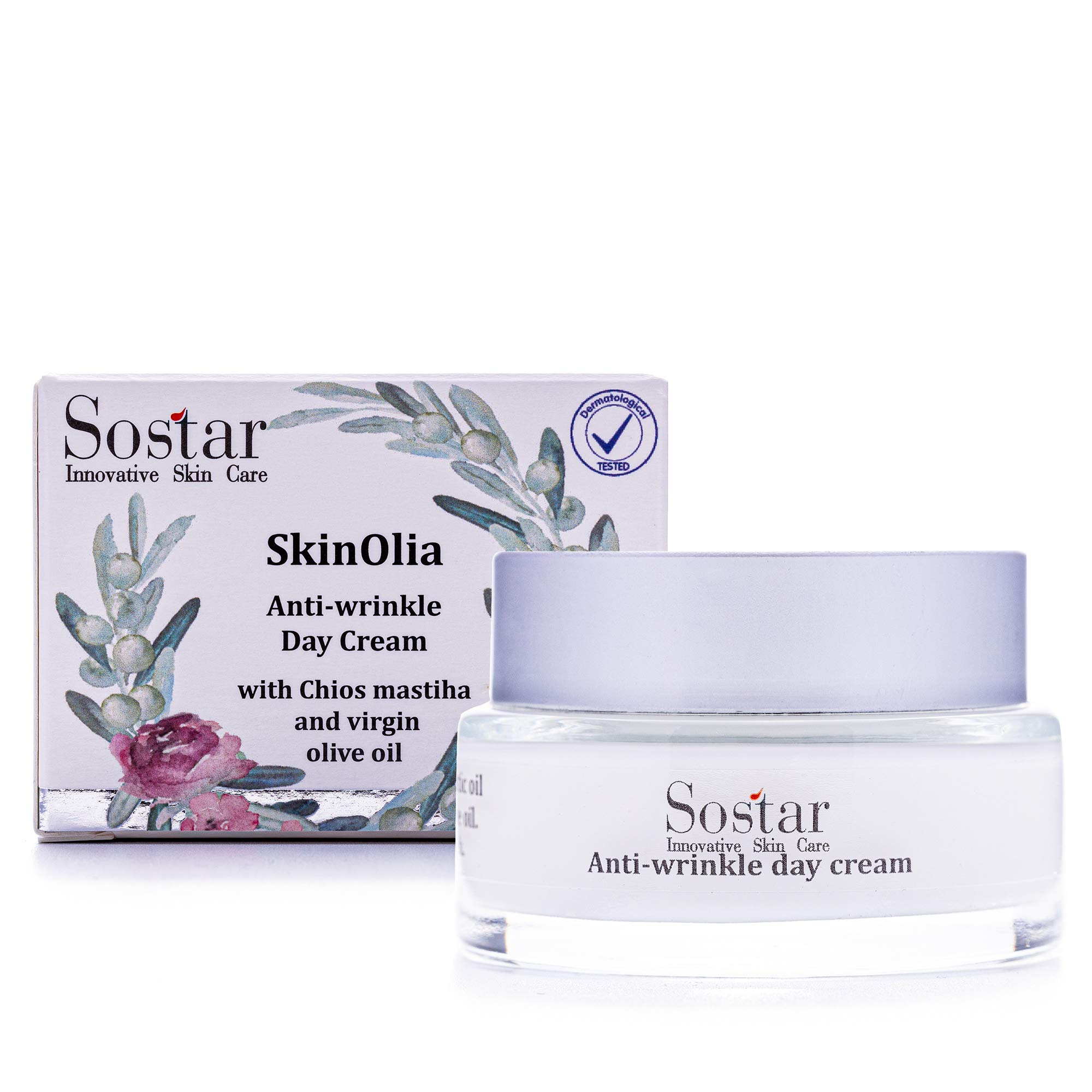 Sostar Anti Wrinkle Day Cream with Greek Mastic & Organic Olive Oil Extract - Anti Aging Face Cream That Protects Your Skin from Premature Ageing - Anti Wrinkle Cream Suitable for All Skin Types