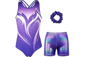 MODAFANS Gymnastics Leotards for Girls Sparkly Ballet Dance Unitards Biketards Tumbling Shorts Cross Back Activewear