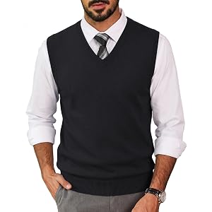 COOFANDY Men's Sweater Vest Wool Blended Casual Sleeveless Knit Pullover | V Neck, Wool Blend, Solid Knit Fabric, Business Ca