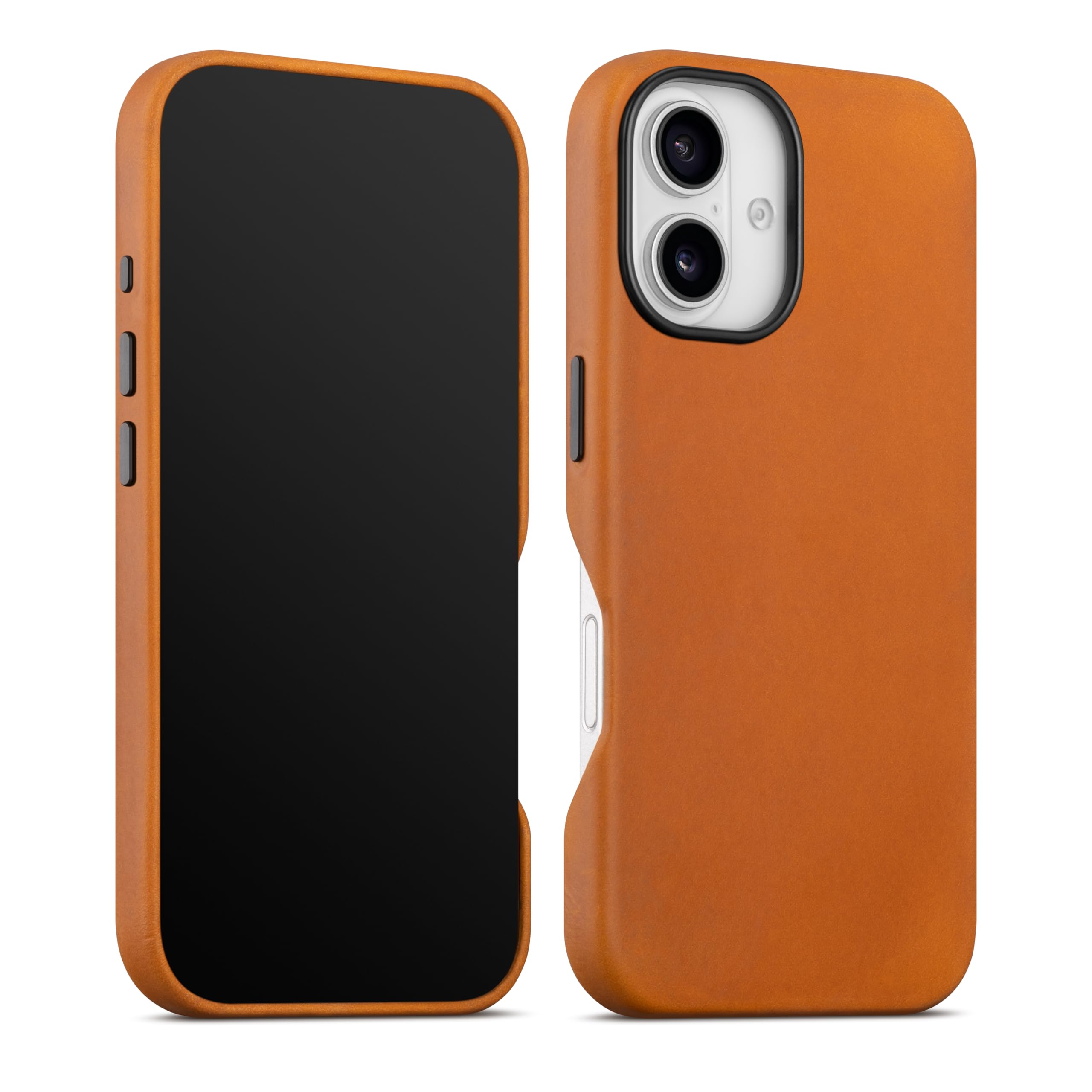 maogoam for iPhone 16 Case Leather, Compatible With MagSafe, Genuine Vintage Crazy Horse Leather, Metal Buttons & Camera Bump Frame, Indiana-Jones Style, 6.1", Tan Brown