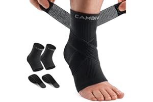 CAMBIVO 1 Pair Ankle Braces for Men and Women, Ankle Compression Socks for Foot Pain, Daily Wear, Fitness, Working, Achilles Tendonitis Relief Ankle Sleeve (Black with Strap, Medium)