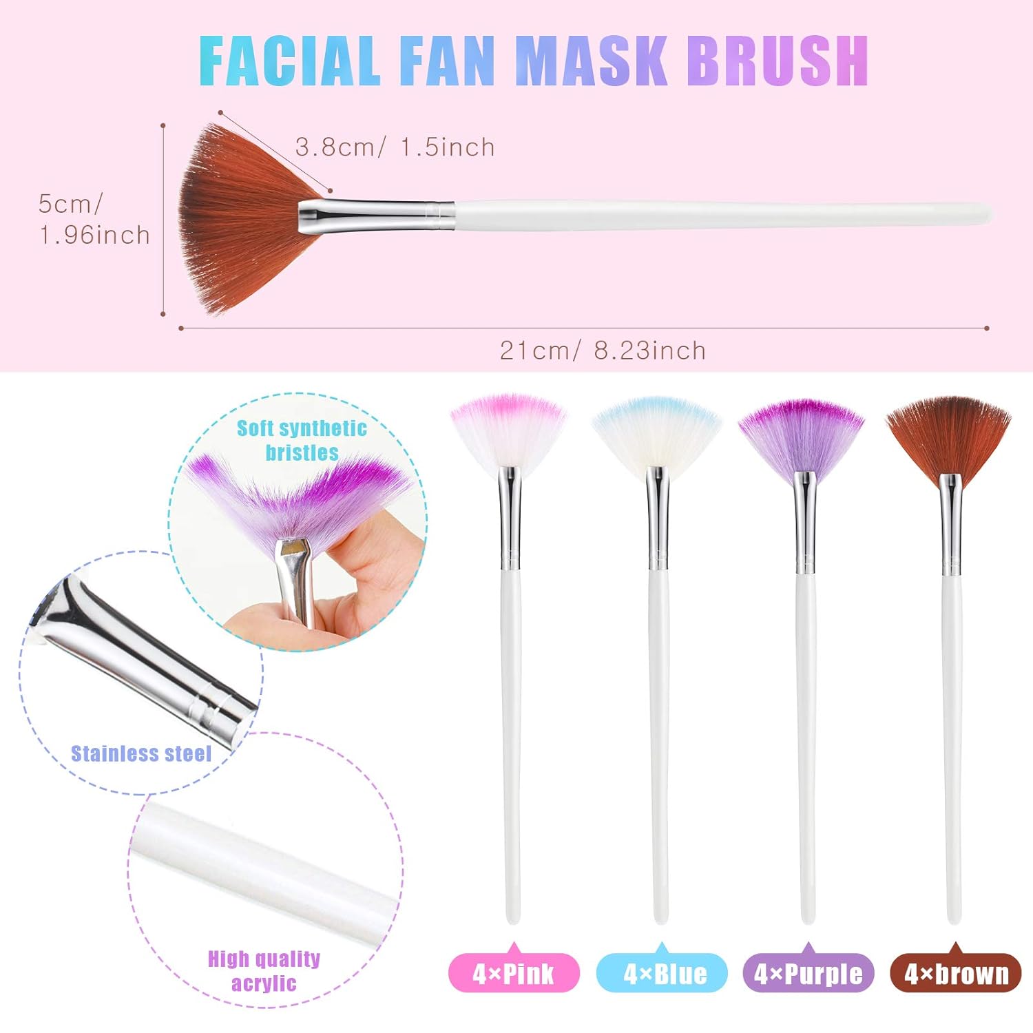 16 Pieces Facial Fan Mask Brush and 4 Piece Cosmetic Mask Spoon Spatulas Mask Application Fan Brush Soft Glycolic Fan Brush Boar Head Fan Brush Applicator for Peel Mask Makeup: Beauty