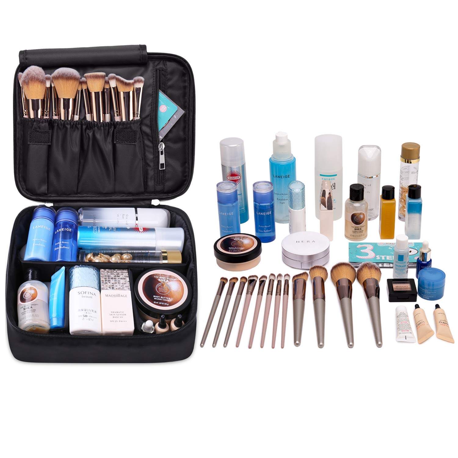 Travel Makeup Bag Large Cosmetic Bag Make up Case Organizer for Women and Girls (A-Black) : Beauty