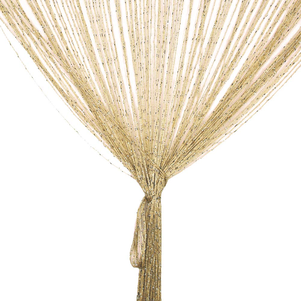 String Curtain Panel, Glitter Door Wall Window Doorways Panel Fly Screen Fringe Room Divider Blinds, Decorative Tassel Ribbon Strip Silver Screen for Living room, Bedroom, Party Events (Champagne)