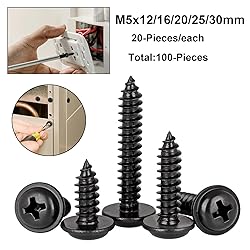 HanTof 100 Pcs M5 x 12/16/20/25/30mm Pan Head with