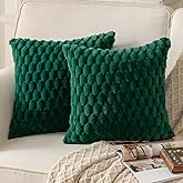 MANDIOO Pack of 2 Dark Green Super Soft Plush Fluffy Decorative Throw Pillow Covers 16x16 inch Faux Fur Wool Velvet Cushion Covers Pillow Cases Couch Sofa Bed Living Room