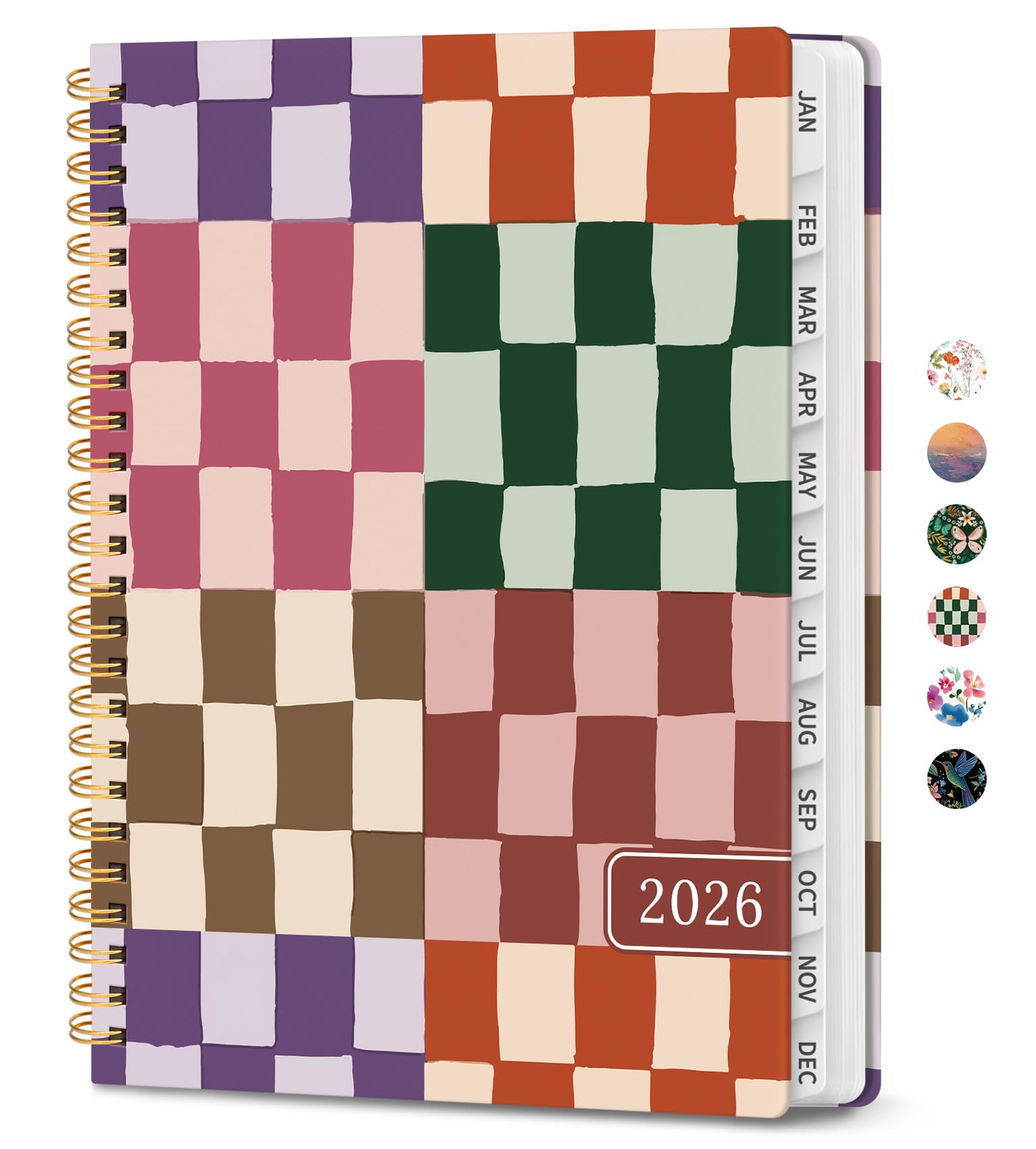 Photo 1 of 2026 Planner, Weekly and Monthly Calendar Planner for Women, Jan 2026 - Dec 2026, Hardcover Planning Agenda book with Tabs, Spiral Bound, Inner Pocket, Perfect for School Office Supplies, 6.3" x 8.5" - Checkered