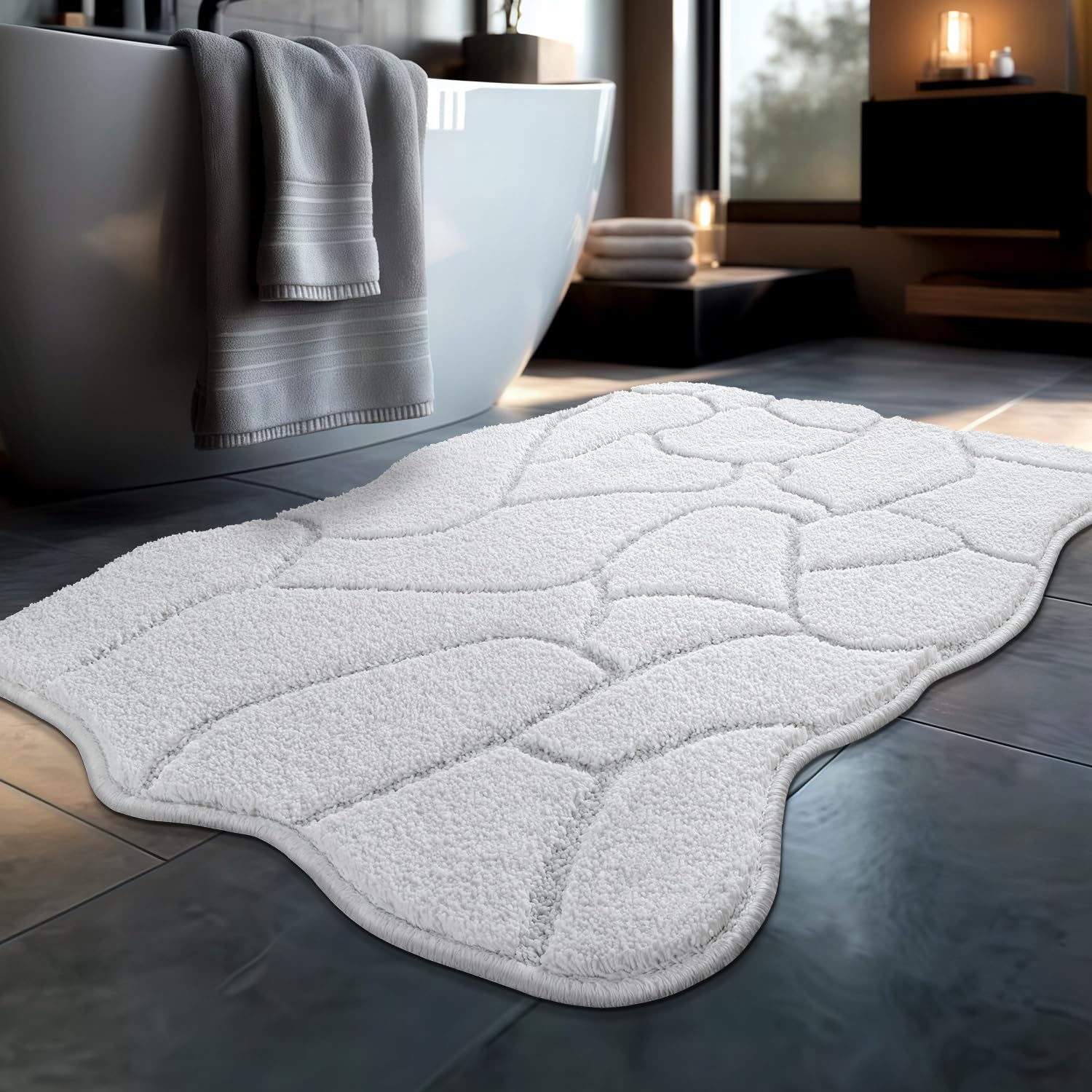 White Bathroom Rugs, 32x20 Inches Bath Mats Non Slip, Extra Soft Absorbent Microfiber Shower Bath Rugs Mats Carpet for Bathroom Floor Decor, Machine Washable (Snow White) Image