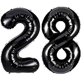 Black 28 Number Balloons, 40 Inch Giant Number 28 Balloons Foil Mylar Helium Black Number Balloons for 28th Birthday Party Supplies Anniversary Event Celebration Decorations