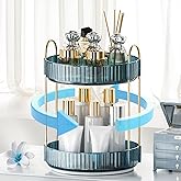 INVSSENE 360° Rotating Makeup Organizer, Bathroom Organizers and Storage Holder Rack, Large Capacity Vanity Shelf Countertop, Fits Cosmetics, Perfume, Skin Care(Blue, 2 Tiers)