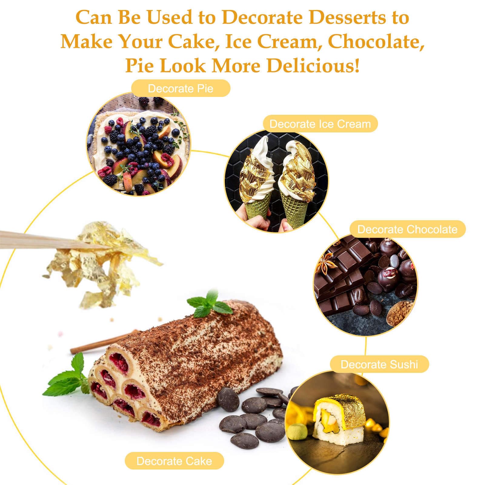 2 Bottles Gold Flakes, Premium Gold Leaf for Craft Art Decoration Perfect for Decorating Cakes Desserts Drinks Ice Cream Sushi