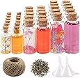 CUCUMI Mini Glass Bottles with Cork Stoppers 44pcs Mini Jars Wish Bottles( 20pcs 5ml and 12pcs 10ml and 12pcs 20ml), 50pcs Eye Screws, 30 Meters Twine and 2pcs Funnel