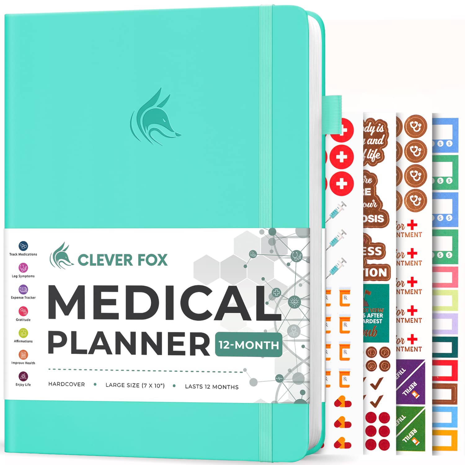 Clever Fox Medical Planner 12-Month – Medical Notebook, Health Diary, Wellness Journal & Logbook to Track Health – Self-Care Medical Journal – 12 Months, Undated, 18 x 26cm, Hardcover (LightTurquoise)