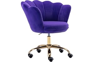 ZOBIDO Comfy Home Office Task Chair with Wheels, Cute Modern Upholstered Velvet Seashell Back Adjustable Swivel Vanity Desk Chair, for Women, for Girls, Living Room(Purple)