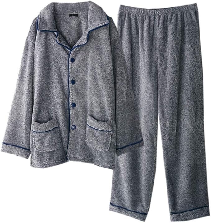 Amazon ルームウェア 2点セット メンズ もこもこ パジャマ 前開き 長袖 上下セット 秋冬 ナイトウェア 寝間着 お揃い 秋冬用 部屋着 ふわもこ フランネル 寝巻き パジャマ 通販