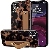 LAPOPNUT for iPhone 11 Case with Wrist Strap, Cheetah Leopard Tortoise Shell Print Shockproof Soft TPU Protective Case Women Girls, Slim Anti Scratch Cover for iPhone 11 6.1 Inch,Brown