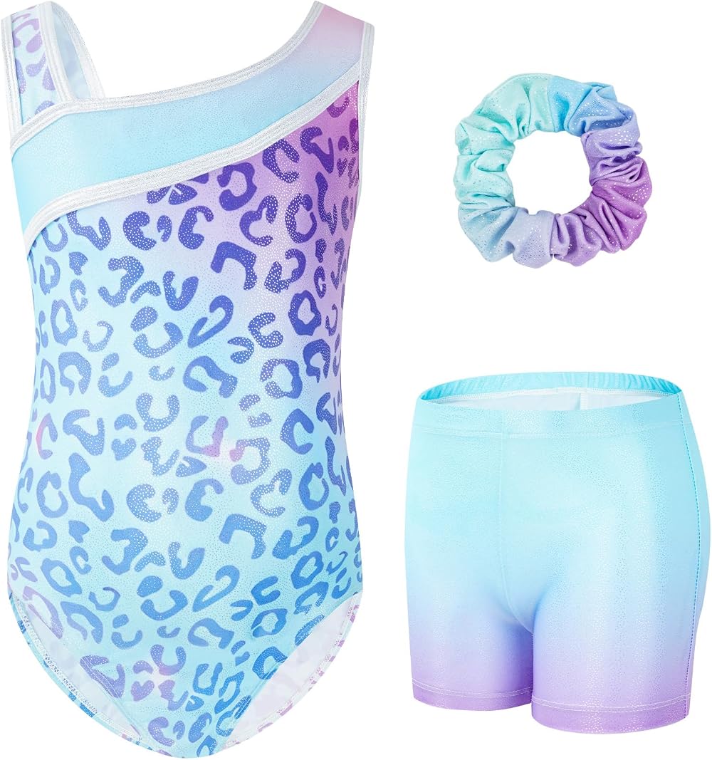 Gogokids Girls Three-Piece Gymnastics Set Sleeveless Leotard Shorts Hairband