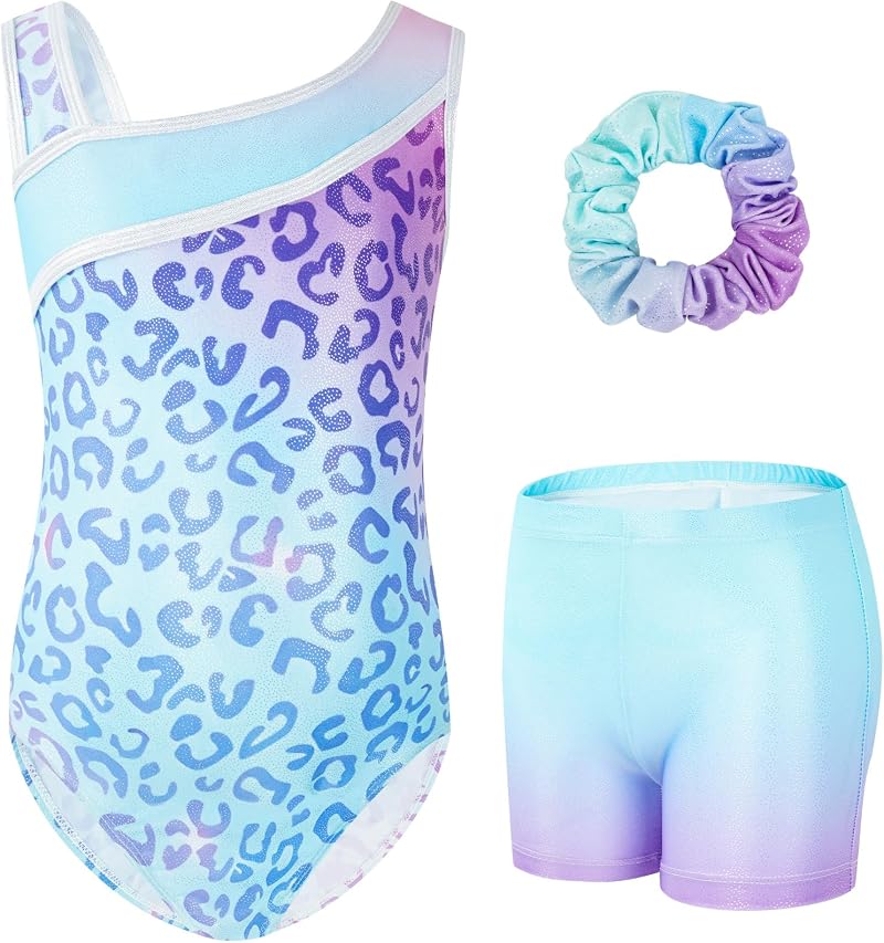 Gogokids Girls Three-Piece Gymnastics Set Sleeveless Leotard Shorts Hairband