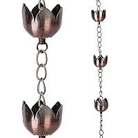 Topadorn Rain Chains 72" Metal Decorative Lotus Rain Chain Bell