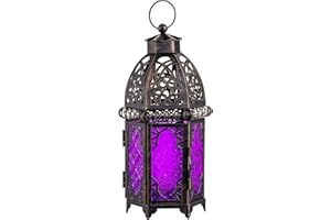 NEEDOMO Moroccan Candle Lantern, 12.8'' Hanging Lanterns Decorative Indoor Outdoor, Vintage Candle Holder for Chritsmas, Halloween, Table, Patio, Porch, Shelf, Gothic Home Decor (Purple)