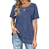 Dofaoo Womens Tops Short Sleeve Summer T-Shirts Curved Hem Casual Fashion Shirts Beach Vacation Clothes