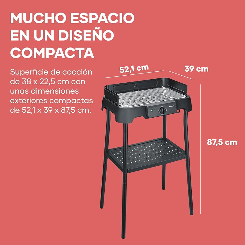 Barbacoa Eléctrica de Pie, Acero Inox, 2000W