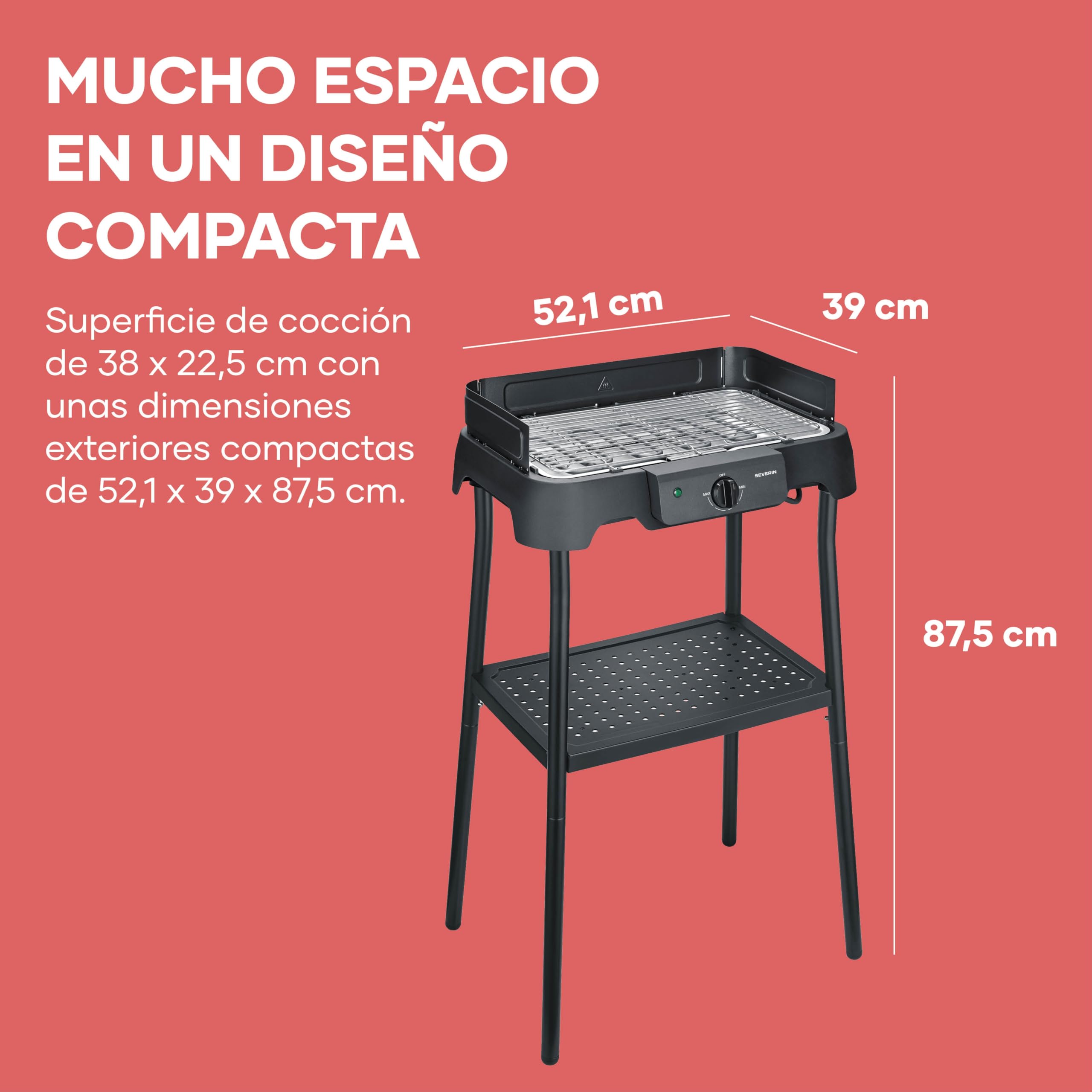 Barbacoa Eléctrica de Pie, Acero Inox, 2000W