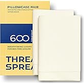 THREAD SPREAD 100% Egyptian Cotton Pillow Cases King - 600 Thread Count Pillowcases King Size Set of 2, Soft Cooling & Breathable Extra Long Staple Sateen Weave Cotton Pillow Covers for Bed - Ivory