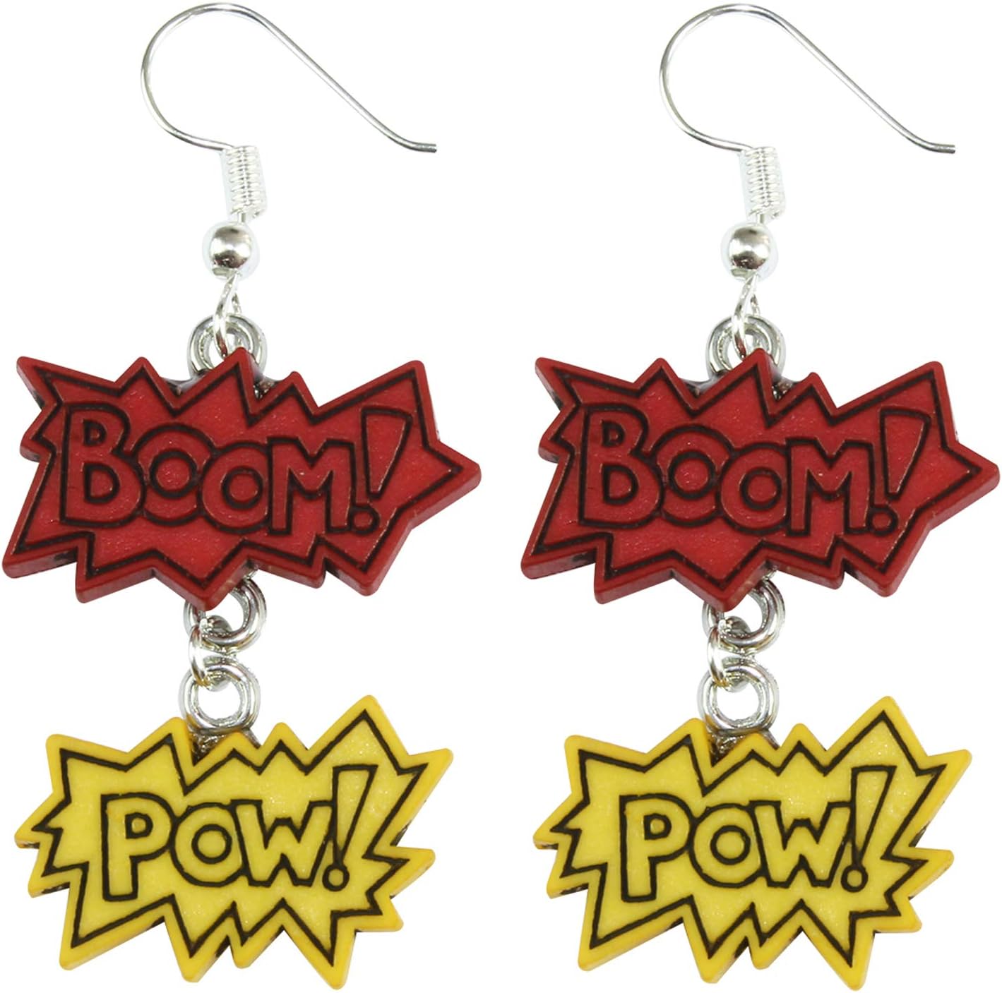 SUPERHERO BOOM! POW! COMBO DANGLE EARRINGS Complete With Gift Box