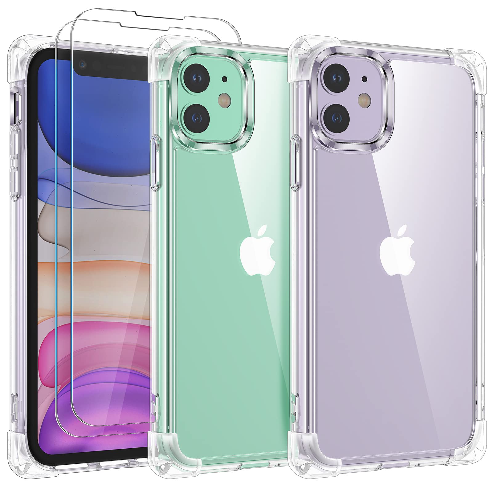 Giolus Clear Case Compatible with iPhone 11 with 2 Pack Screen Protector, Airbag Protection Anti-Scratch Ultra Clear Shockproof Hard PC Back & Soft TPU Bumper Cover for iPhone 11