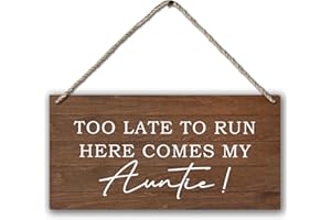 PHAMTE Ring Bearer Sign,Ring Bearer Wedding Too Late to Run Here Comes My Auntie Plaque Sign Wall Hanging,Rustic Wedding Decor 12 x 6 Inches